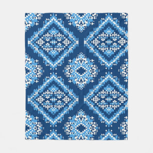 Aztec Blue Knitten Geometric Art Fleecefilt