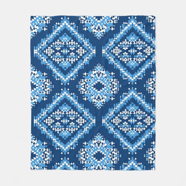 Aztec Blue Knitten Geometric Art Fleecefilt (Framsidan)