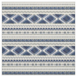 Aztec Blue och White Seamless Premium Fabric Tyg