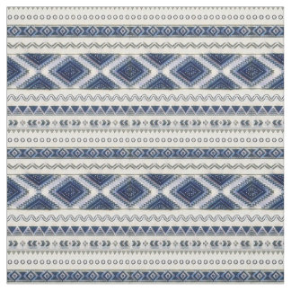 Aztec Blue och White Seamless Premium Fabric Tyg