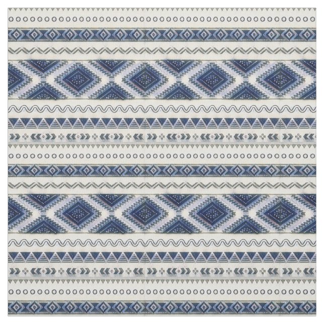 Aztec Blue och White Seamless Premium Fabric Tyg (Provkarta)