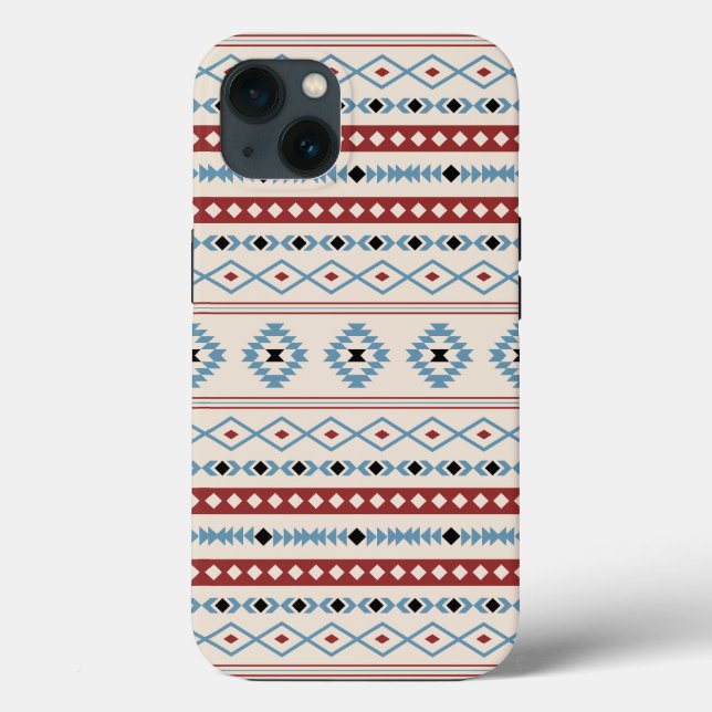 Aztec Blue Red Black Cream Mixed Motifs Mönster (Baksida)