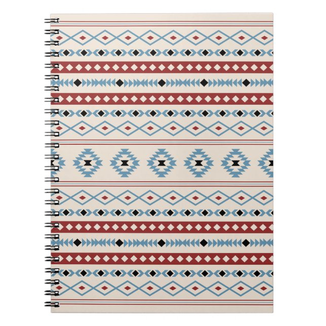 Aztec Blue Red Black Cream Mixed Motifs Mönster Anteckningsbok (Framsidan)