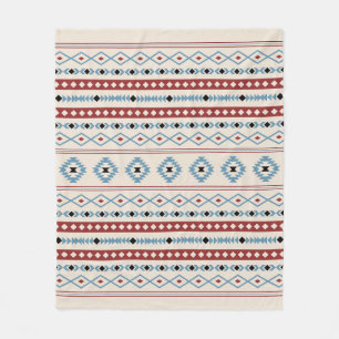 Aztec Blue Red Black Cream Mixed Motifs Mönster Fleecefilt