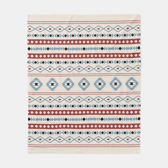 Aztec Blue Red Black Cream Mixed Motifs Mönster Fleecefilt (Framsidan)
