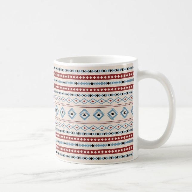 Aztec Blue Red Black Cream Mixed Motifs Mönster Kaffemugg (Höger)