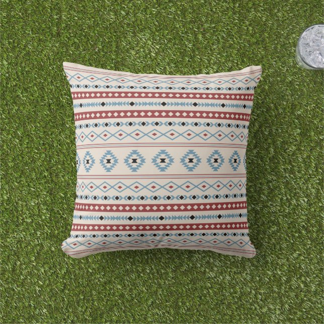 Aztec Blue Red Black Cream Mixed Motifs Mönster Kudde (Gräs)