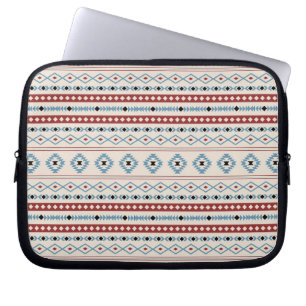 Aztec Blue Red Black Cream Mixed Motifs Mönster Laptop Fodral