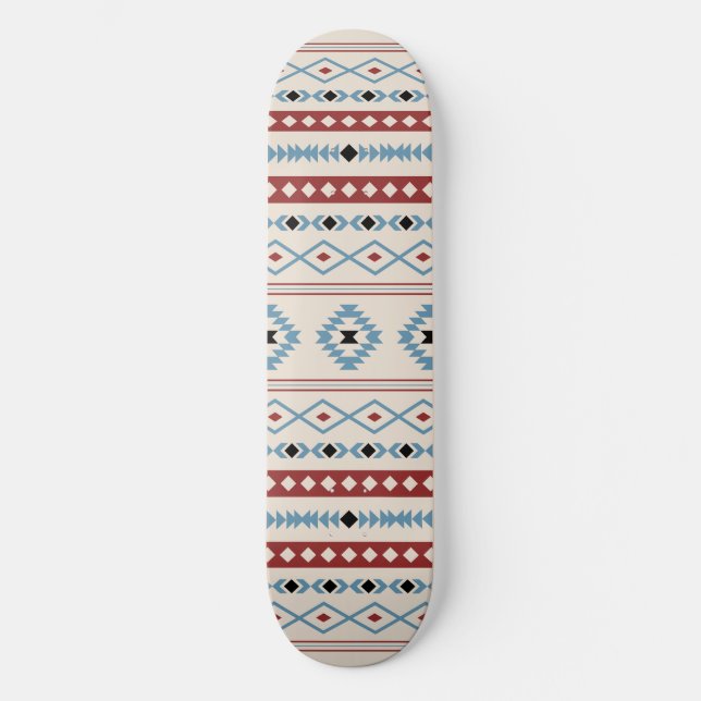 Aztec Blue Red Black Cream Mixed Motifs Mönster Mini Skateboard Bräda 18,5 Cm (Framsida)