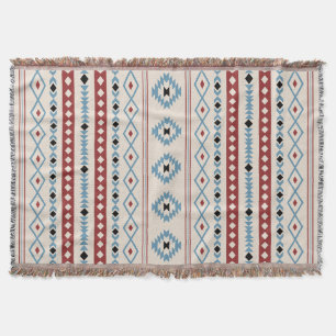 Aztec Blue Red Black Cream Mixed Motifs V Mönster Filt