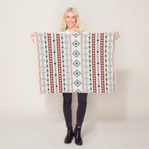 Aztec Blue Red Black Cream Mixed Motifs V Mönster Fleecefilt