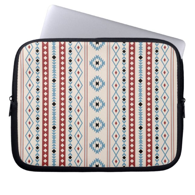Aztec Blue Red Black Cream Mixed Motifs V Mönster Laptop Fodral (Framsidan)