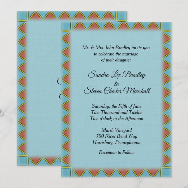 Aztec Blue Wedding bjudande 5" x 7" Inbjudningar (Fram/baksida)
