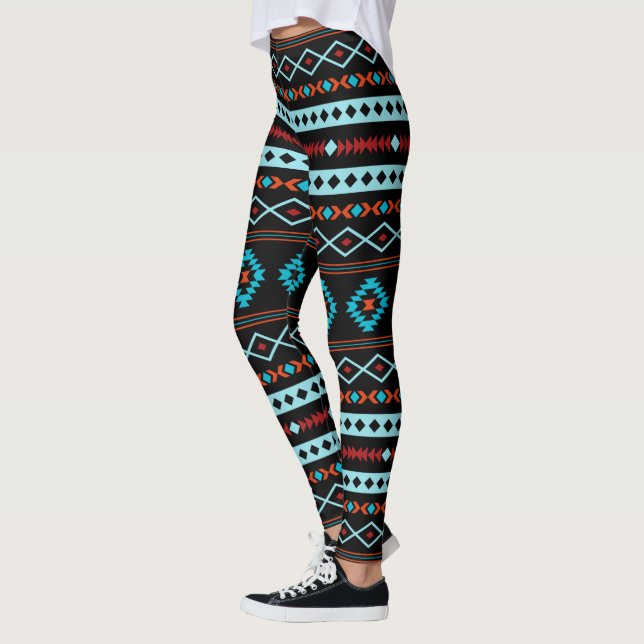 Aztec Blues  Black Mixed Motifs Mönster Leggings (Vänster)