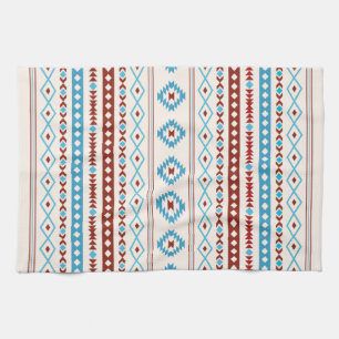 Aztec Blues Red Cream Mixed Motifs Mönster Kökshandduk