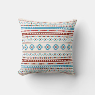 Aztec Blues Red Cream Mixed Motifs Mönster Kudde