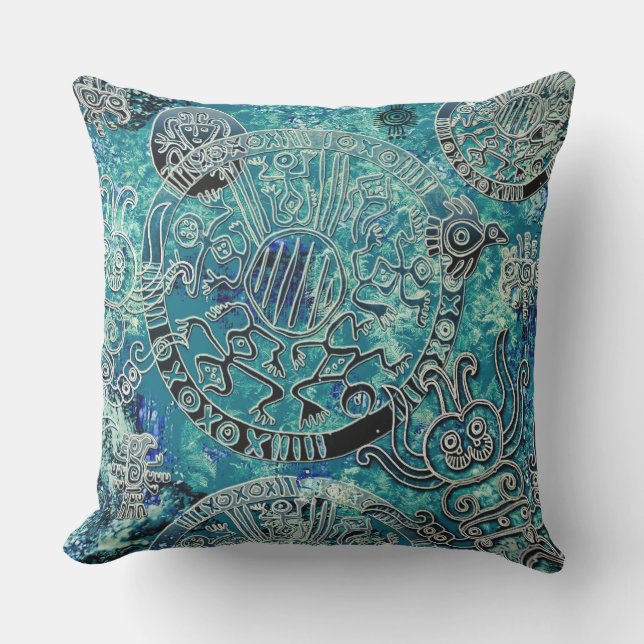 Aztec blues Utomhus Dekorativ kudde 20 x 20 tum (Framsida)