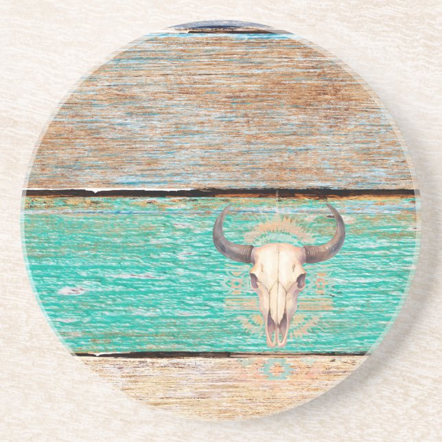 Aztec Boho Skull, avvandt trä Underlägg (Framsidan)
