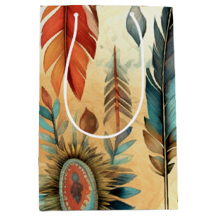 Aztec Boho Tribal Blue Feathers