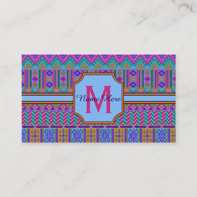 Aztec Bright Tribal Monogram Business eller Person Visitkort (Framsida)