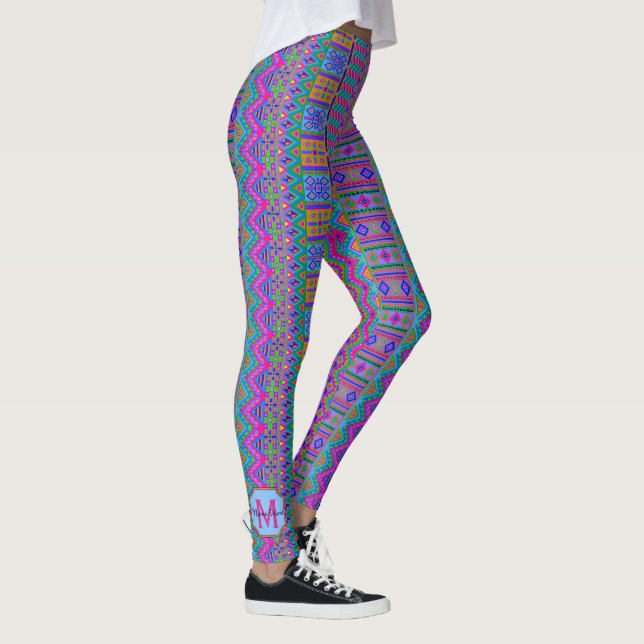 Aztec Bright Tribal Monogram (tillval) Girlig Chic Leggings (Höger)