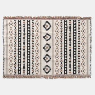 Aztec Brown Black Cream Mixed Motifs Mönster Filt