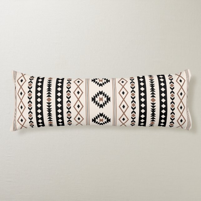Aztec Brown Black Cream Mixed Motifs Mönster Fleec Kroppskudde (Framsidan)