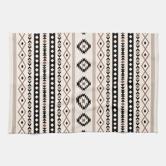 Aztec Brown Black Cream Mixed Motifs Mönster Kökshandduk (Horisontell)
