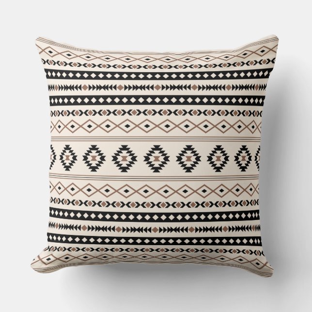 Aztec Brown Black Cream Mixed Motifs Mönster Kudde (Framsida)