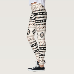 Aztec Brown Black Cream Mixed Motifs Mönster Leggings