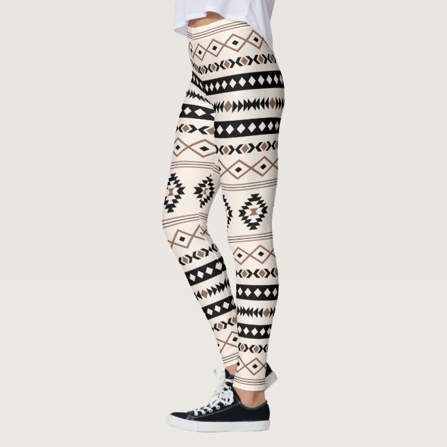 Aztec Brown Black Cream Mixed Motifs Mönster Leggings (Vänster)