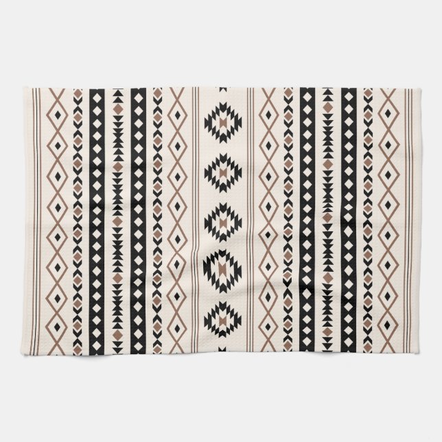 Aztec Brown Black Cream Mixed Motifs V Mönster Kökshandduk (Horisontell)