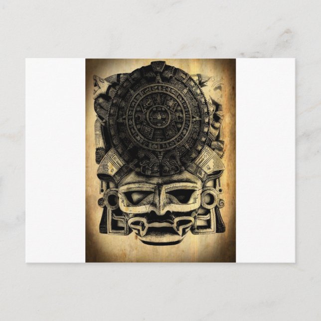 Aztec Calendar Design Mask Mexican Sunstone Vykort (Framsida)