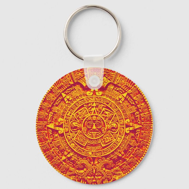 Aztec Calendar - guld Nyckelring (Framsida)