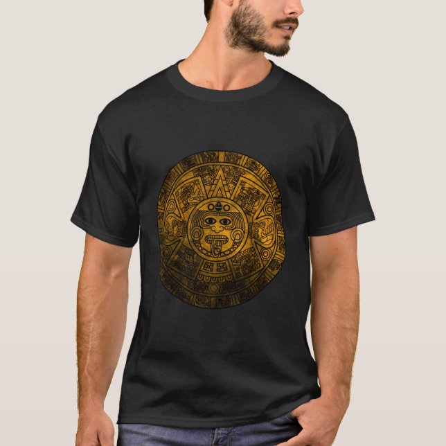 Aztec Calendar Mexican Sol Stone Calendario Azteca T Shirt (Framsida)