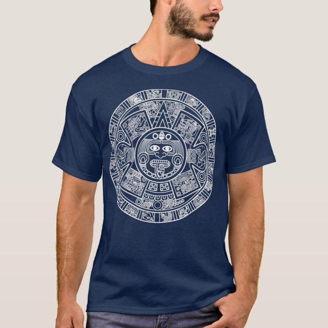 Aztec Calendar Mexiica Nahuatl Mayan Sol Stone T Shirt (Framsida)