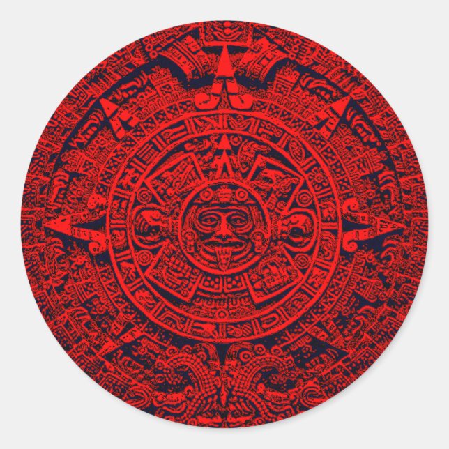 Aztec Calendar - red Runt Klistermärke (Framsida)