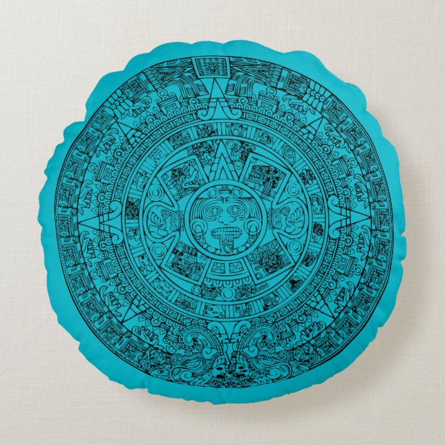 Aztec Calendar Rund Kudde (Framsidan)