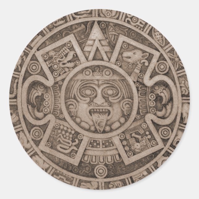 Aztec Calendar Runt Klistermärke (Framsida)