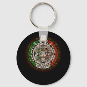 Aztec Calendar Sol Stone Mexican Art Carving Nyckelring