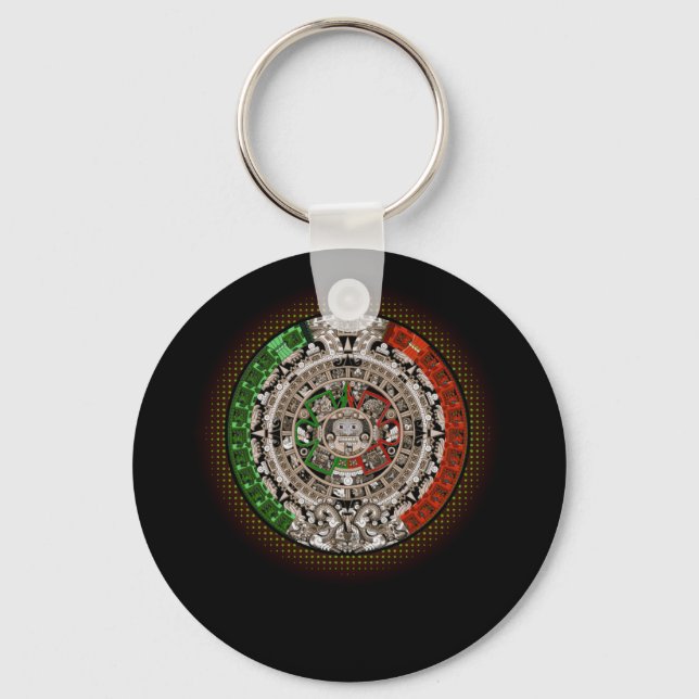 Aztec Calendar Sol Stone Mexican Art Carving Nyckelring (Framsida)