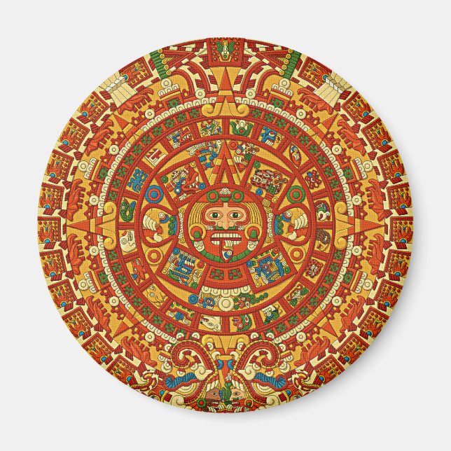 Aztec Calendar Stone eller Sol Stone of Mexico. Magnet (Framsidan)