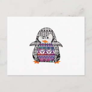 Aztec Chevron Tribal Cute Funny Penguin Vykort