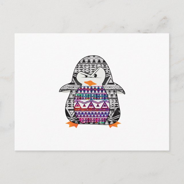 Aztec Chevron Tribal Cute Funny Penguin Vykort (Framsida)