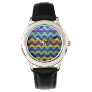 Aztec Chevron Wood Abstrakt Art #6 Armbandsur