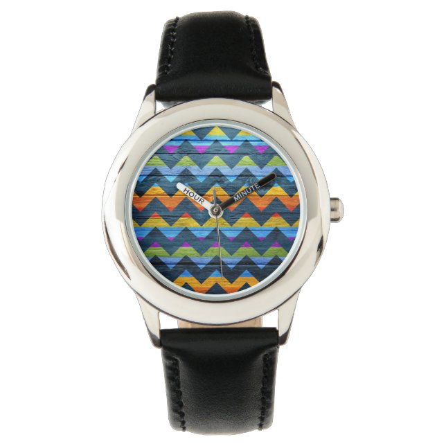 Aztec Chevron Wood Abstrakt Art #6 Armbandsur (Framsida)