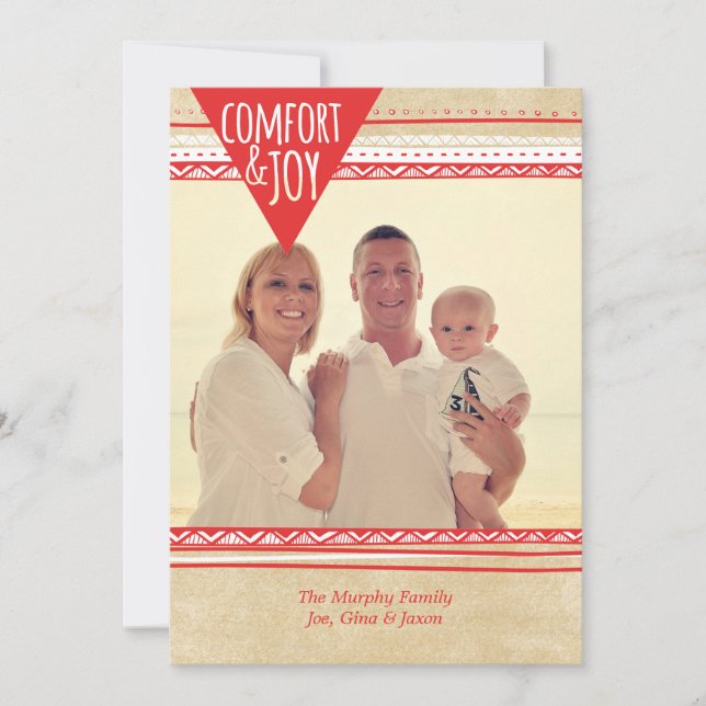 Aztec Comfort & Joy Jul Photo Card, Red/Tan Julkort (Framsida)