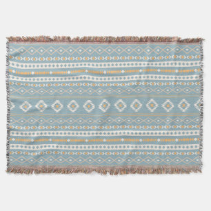 Aztec Cream Orange Blue Mixed Motif H Mönster Filt