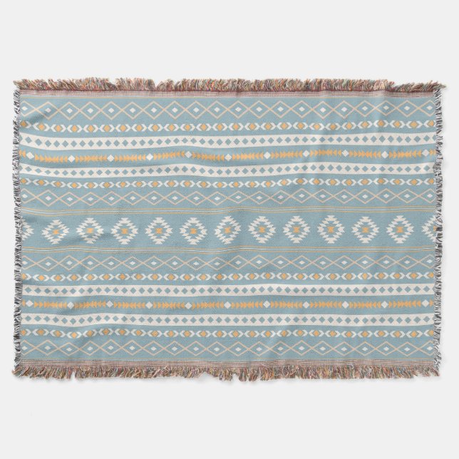 Aztec Cream Orange Blue Mixed Motif H Mönster Filt (Framsidan)