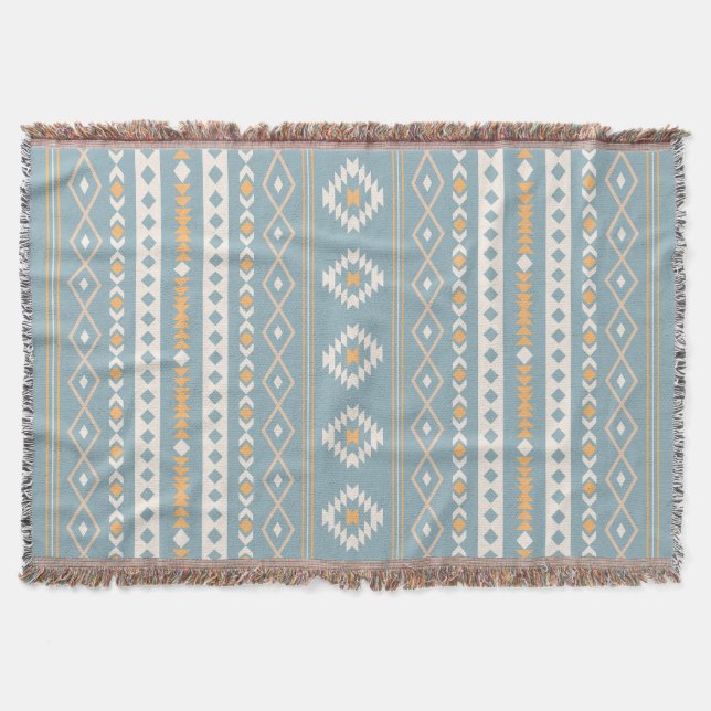 Aztec Cream Orange Blue Mixed Motif V Mönster Filt (Framsidan)